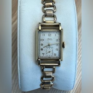 Wyler Incaflex 14K Gold Filled RARE Watch White Dial Vintage Stretch Bracelet